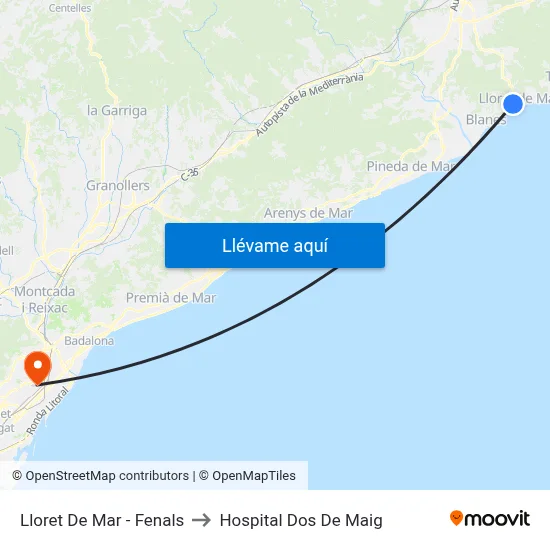 Lloret De Mar - Fenals to Hospital Dos De Maig map