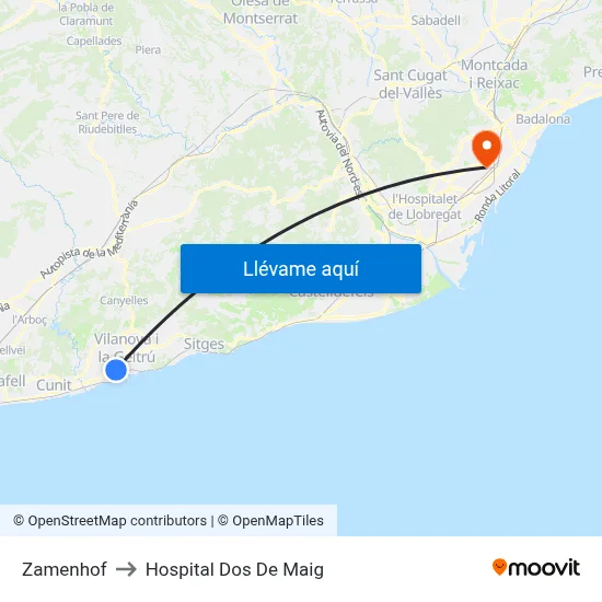 Zamenhof to Hospital Dos De Maig map