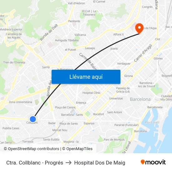 Ctra. Collblanc - Progrés to Hospital Dos De Maig map