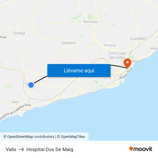 Valls to Hospital Dos De Maig map