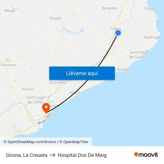 Girona, La Creueta to Hospital Dos De Maig map