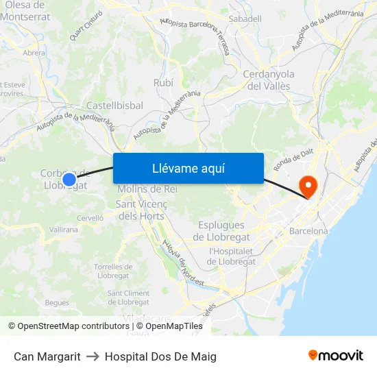 Can Margarit to Hospital Dos De Maig map