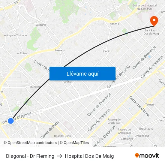 Diagonal - Dr Fleming to Hospital Dos De Maig map