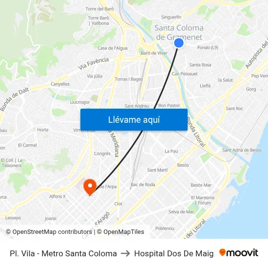 Pl. Vila - Metro Santa Coloma to Hospital Dos De Maig map