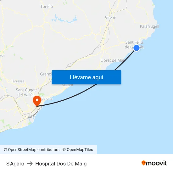 S'Agaró to Hospital Dos De Maig map