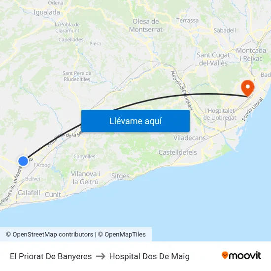 El Priorat De Banyeres to Hospital Dos De Maig map