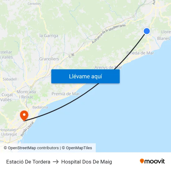 Estació De Tordera to Hospital Dos De Maig map