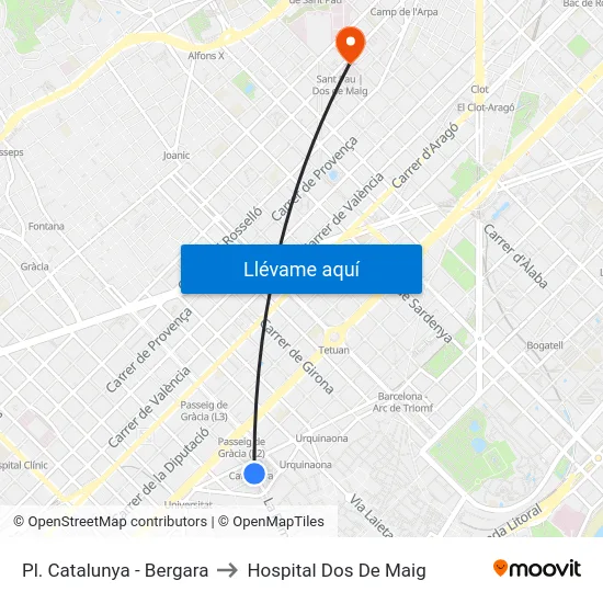 Pl. Catalunya - Bergara to Hospital Dos De Maig map