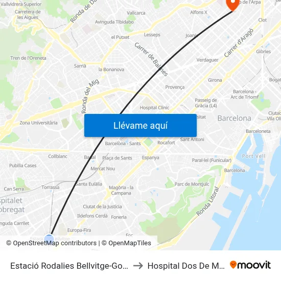 Estació Rodalies Bellvitge-Gornal to Hospital Dos De Maig map