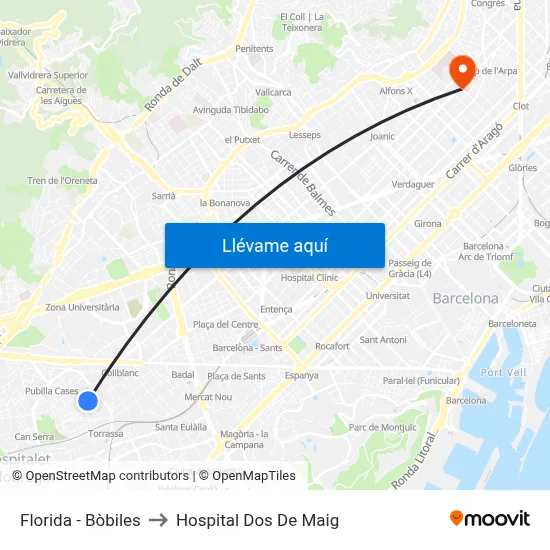 Florida - Bòbiles to Hospital Dos De Maig map