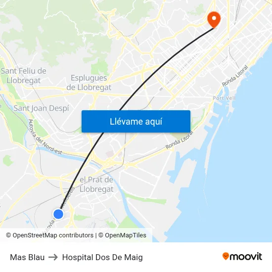Mas Blau to Hospital Dos De Maig map