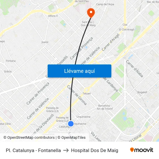 Pl. Catalunya - Fontanella to Hospital Dos De Maig map