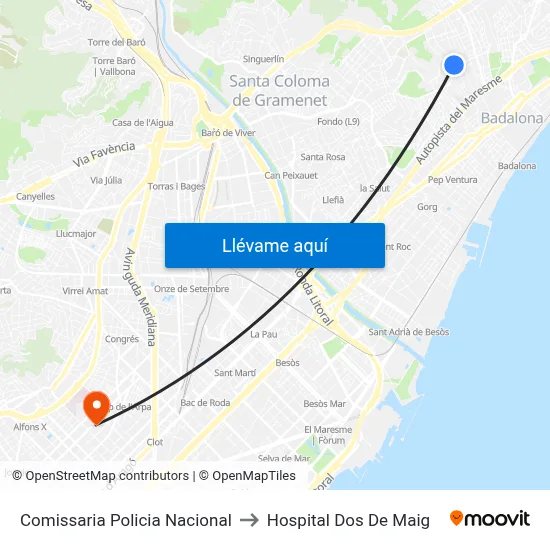 Comissaria Policia Nacional to Hospital Dos De Maig map