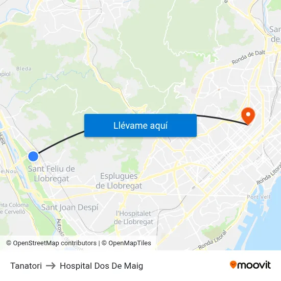 Tanatori to Hospital Dos De Maig map
