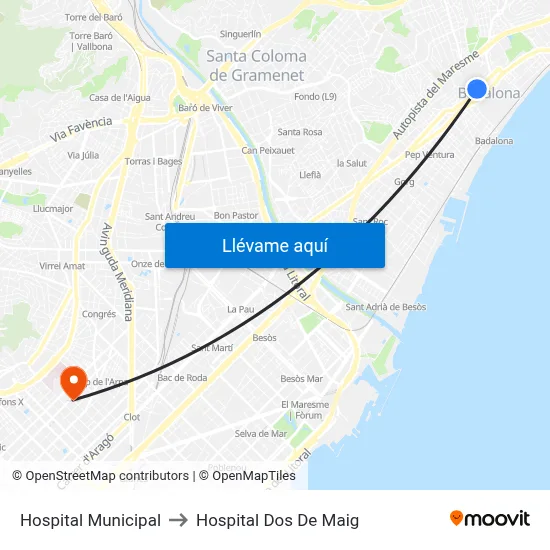 Hospital Municipal to Hospital Dos De Maig map