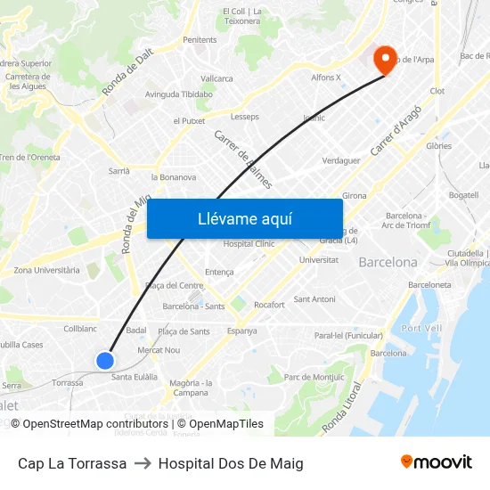 Cap La Torrassa to Hospital Dos De Maig map