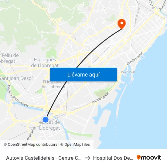 Autovia Castelldefels - Centre Comercial to Hospital Dos De Maig map