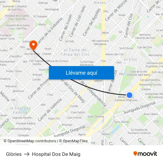 Glòries to Hospital Dos De Maig map
