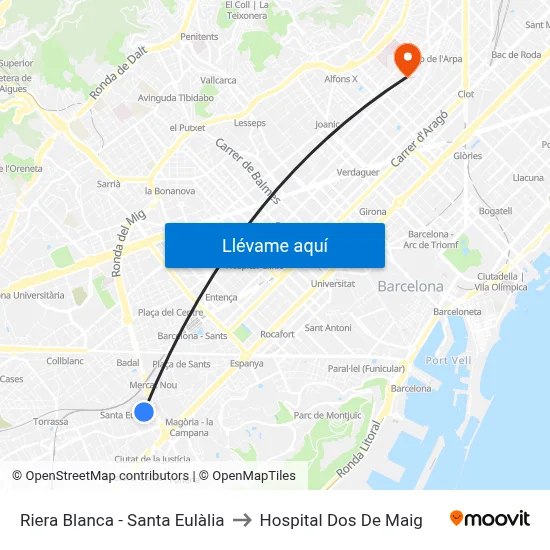Riera Blanca - Santa Eulàlia to Hospital Dos De Maig map