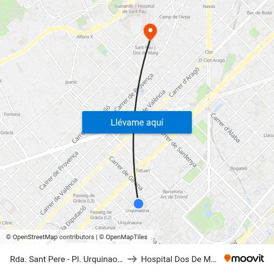 Rda. Sant Pere - Pl. Urquinaona to Hospital Dos De Maig map