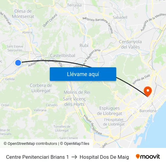 Centre Penitenciari Brians 1 to Hospital Dos De Maig map