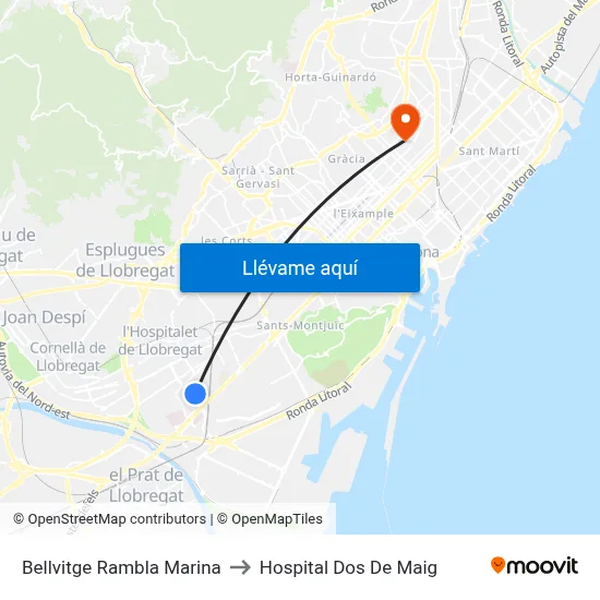 Bellvitge Rambla Marina to Hospital Dos De Maig map