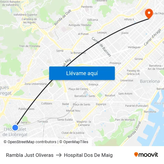 Rambla Just Oliveras to Hospital Dos De Maig map