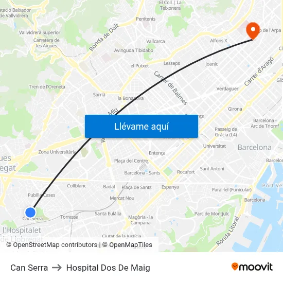 Can Serra to Hospital Dos De Maig map