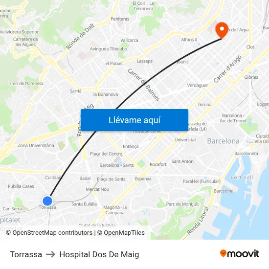Torrassa to Hospital Dos De Maig map