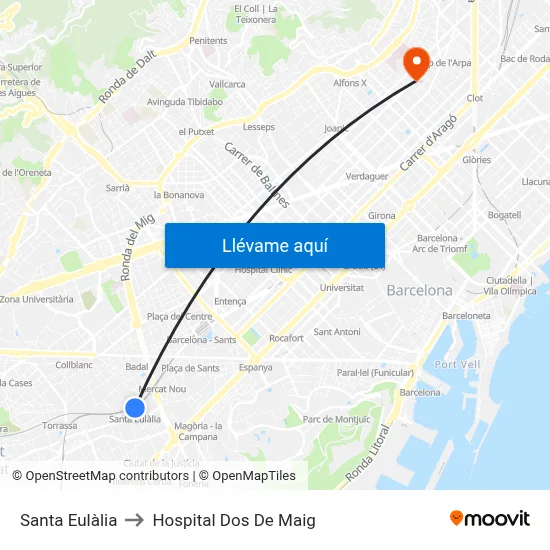 Santa Eulàlia to Hospital Dos De Maig map