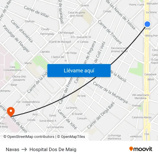 Navas to Hospital Dos De Maig map