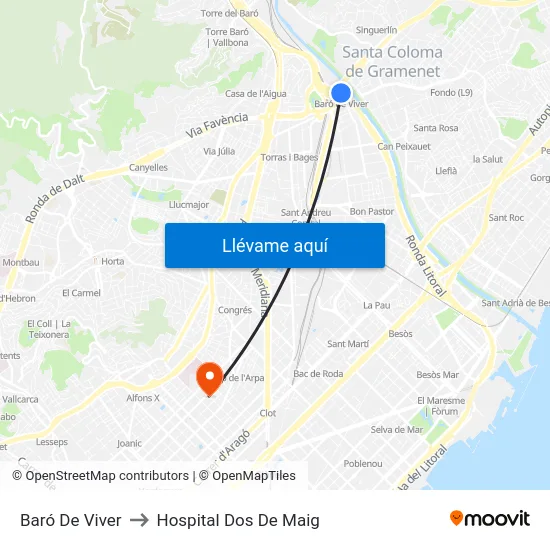 Baró De Viver to Hospital Dos De Maig map