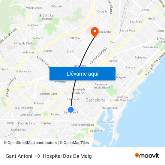 Sant Antoni to Hospital Dos De Maig map