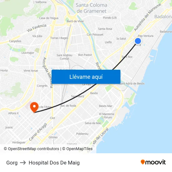 Gorg to Hospital Dos De Maig map