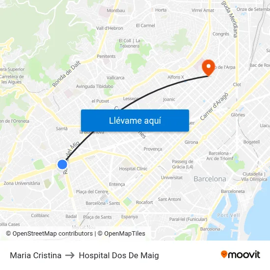 Maria Cristina to Hospital Dos De Maig map
