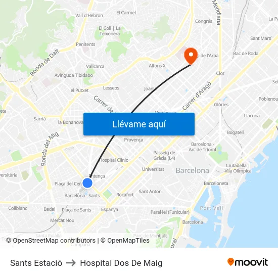 Sants Estació to Hospital Dos De Maig map
