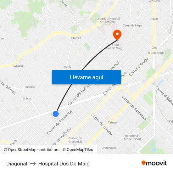Diagonal to Hospital Dos De Maig map