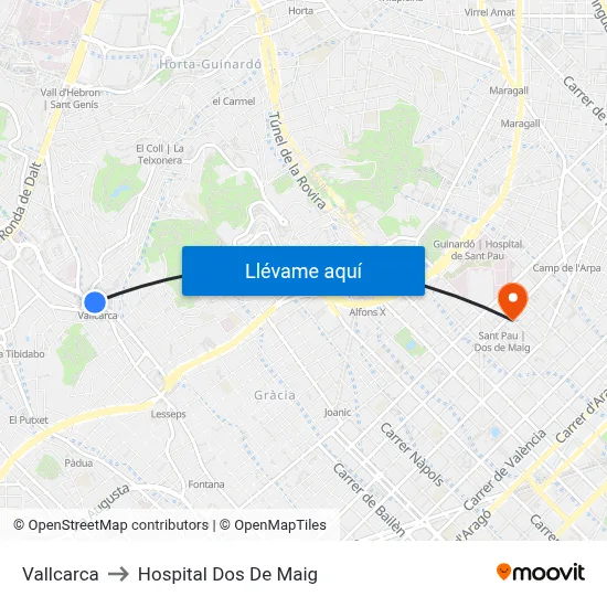 Vallcarca to Hospital Dos De Maig map