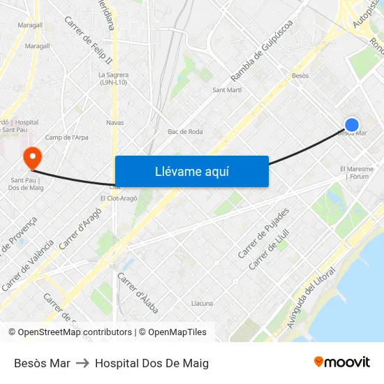 Besòs Mar to Hospital Dos De Maig map