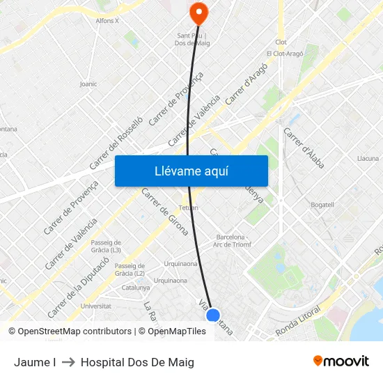 Jaume I to Hospital Dos De Maig map