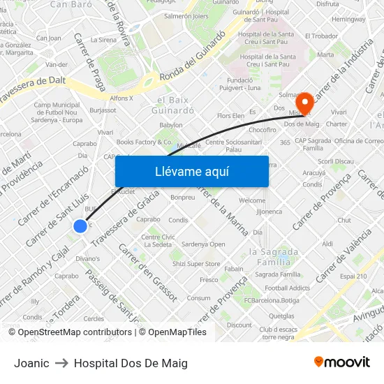 Joanic to Hospital Dos De Maig map