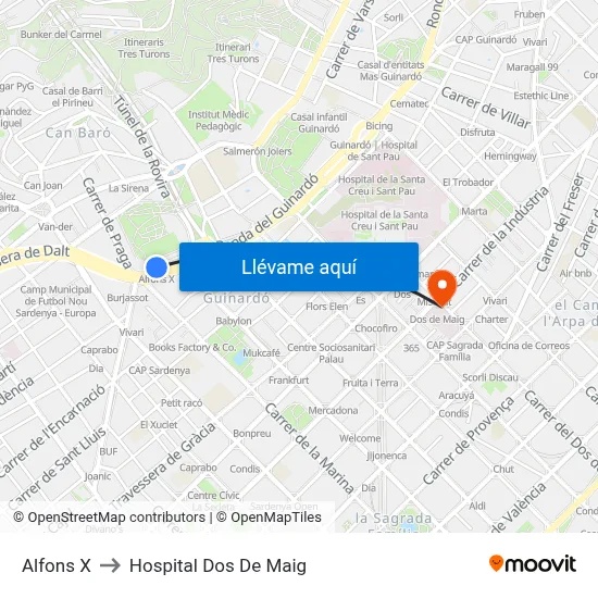 Alfons X to Hospital Dos De Maig map