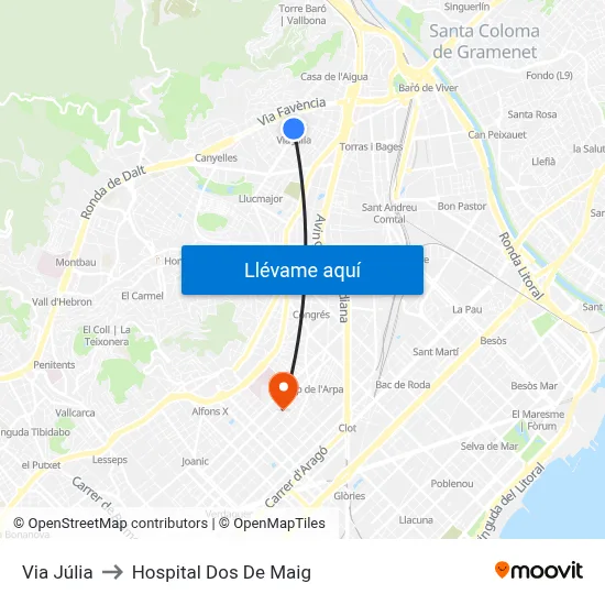 Via Júlia to Hospital Dos De Maig map