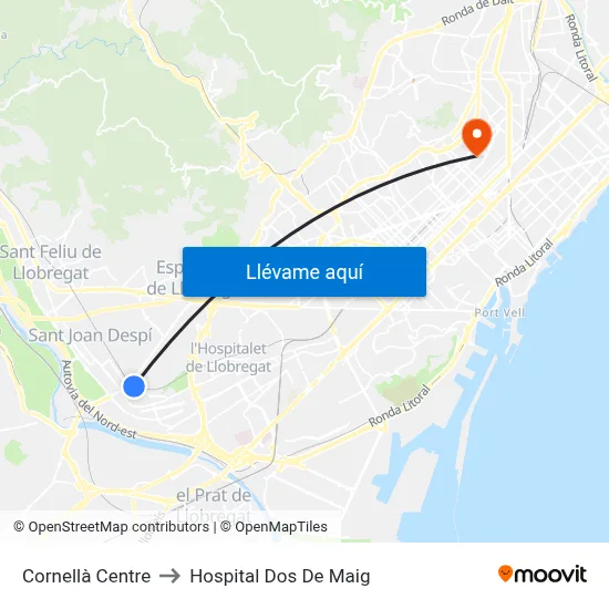 Cornellà Centre to Hospital Dos De Maig map