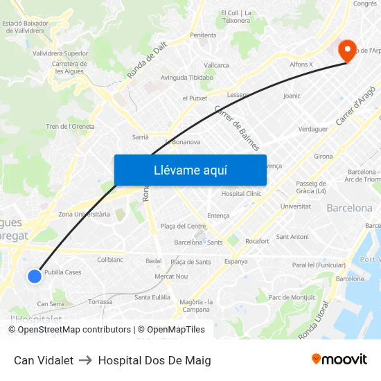 Can Vidalet to Hospital Dos De Maig map
