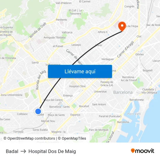 Badal to Hospital Dos De Maig map