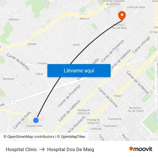 Hospital Clínic to Hospital Dos De Maig map
