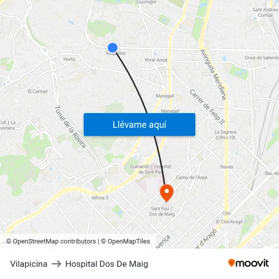 Vilapicina to Hospital Dos De Maig map