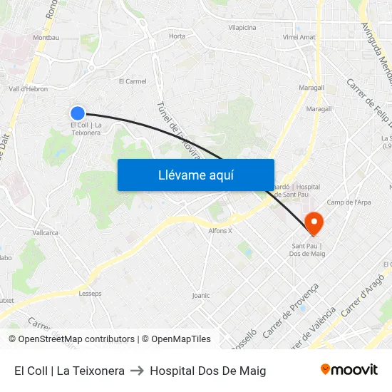 El Coll | La Teixonera to Hospital Dos De Maig map