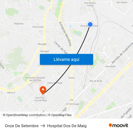 Onze De Setembre to Hospital Dos De Maig map
